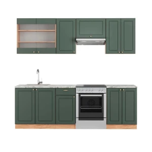 Küchenzeile Fame-Line Grün-Gold Landhaus/Goldkraft Eiche 240 cm , AP Marmor Vicco