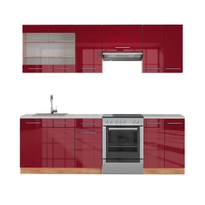 Cuisine Fame-Line Bordeaux brillant/Chêne doré 240cm , PT Marbre Vicco