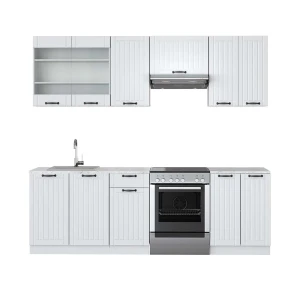 Complete keukeneenheid Fame-Line Wit landhuis/wit 240 cm , WB Marmer Vicco