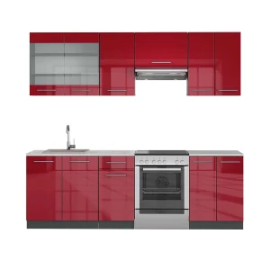 Küchenzeile Fame-Line Bordeaux Hochglanz/Anthrazit 240 cm , AP Marmor Vicco