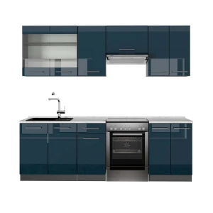 Mueble de cocina Fame-Line Azul oscuro alto brillo/antracita 240 cm , ET Mármol Vicco