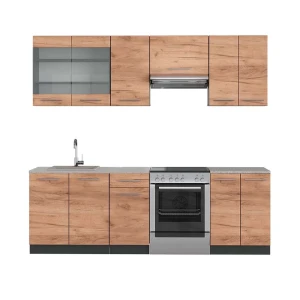 Küchenzeile Fame-Line Goldkraft Eiche/Anthrazit 240 cm , AP Marmor Vicco