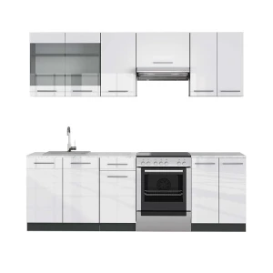 Küchenzeile Fame-Line Weiß Hochglanz/Anthrazit 240 cm , AP Marmor Vicco