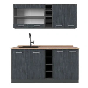 Pojedyncza kuchnia R-Line Czarny beton/antracyt 160 cm BP Dąb Vicco