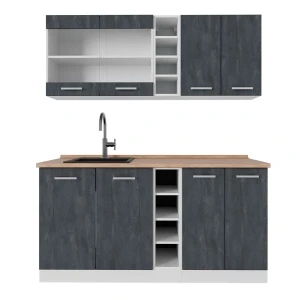 Yhden hengen keittiö R-Line Musta betoni/valkoinen 160 cm AP tammi Vicco