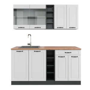 Singleküche R-Line Weiß Landhaus/Anthrazit 160 cm , AP Eiche Vicco