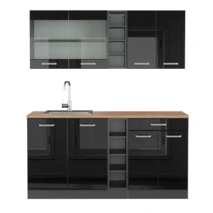 Singlekøkken R-Line Højglans sort/antracit 160 cm , BP Eg Vicco