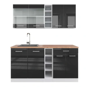 Eenpersoonskeuken R-Line Antraciet hoogglans/wit 160 cm , WB Eik Vicco