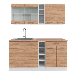 Singleküche R-Line Sonoma/Weiß 160 cm , AP Eiche Vicco