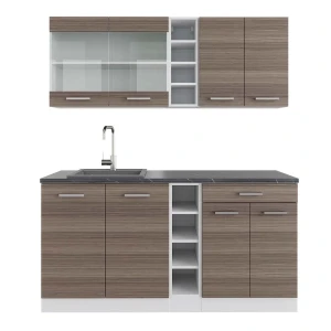 Singleküche R-Line Edelgrau/Weiß 160 cm , AP Anthrazit Vicco