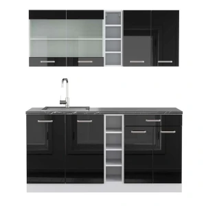 Pojedyncza kuchnia R-Line Czarny wysoki połysk/biały 160 cm , BP Antracyt Vicco