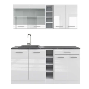 Singlekøkken R-Line Hvid højglans/hvid 160 cm , BP Antracit Vicco
