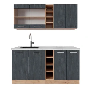 Cuisine R-Line Béton noir/chêne doré 160cm PT Marbre Vicco