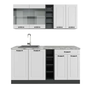 Cuisine R-Line Blanc cottage/anthracite 160cm , PT Marbre Vicco