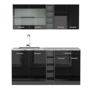 Singlekøkken R-Line Højglans sort/antracit 160 cm , BP Marmor Vicco