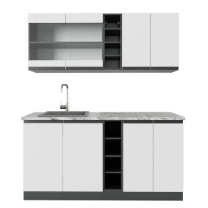 Cozinha individual R-Line Branco/antracite 160 cm , Mármore AP Vicco
