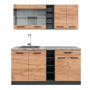 Cozinha individual R-Line Carvalho Goldkraft/antracite 160 cm , Mármore AP Vicco