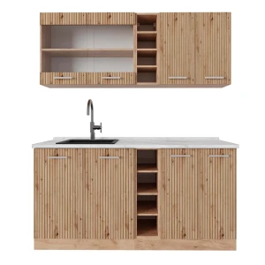 Pojedyncza kuchnia R-Line Dąb Artisan/Dąb Goldkraft 160 cm , BP Marmur Vicco