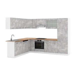 Cuisine en angle R-Line Béton/Blanc 287 x 227 cm, PT Chêne Vicco
