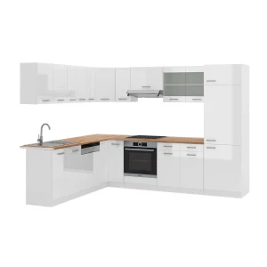 Hjørnekøkken R-Line Hvid højglans/Hvid 287 x 227 cm, BP Eg Vicco