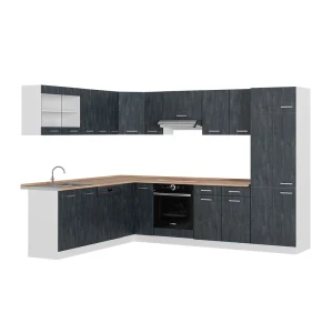 Kogoszczona kuchnia R-Line Czarny beton/Biały 287 x 227 cm BP Dąb Vicco