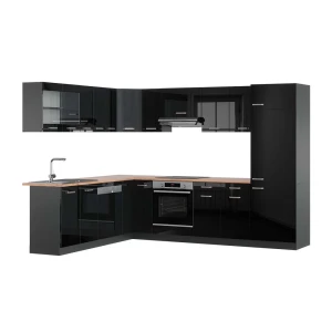 Cozinha de canto R-Line Preto alto brilho/antracite 287 x 227 cm, AP Carvalho Vicco