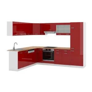 Hjørnekøkken R-Line Rød højglans/Hvid 287 x 227 cm, BP Eg Vicco