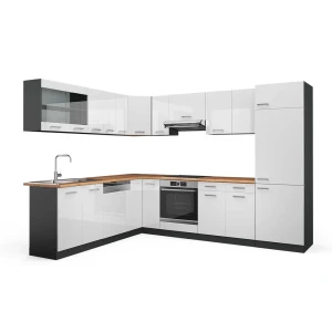 Cuisine en angle R-Line Blanc brillant/Anthracite 287x60cm , PT Chêne Vicco