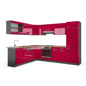 Hjørnekøkken R-Line Rød højglans/Antracit 287 x 227 cm, BP Eg Vicco