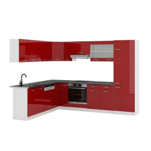 Hjørnekøkken R-Line Rød højglans/Hvid 287 x 227 cm, BP Antracit Vicco