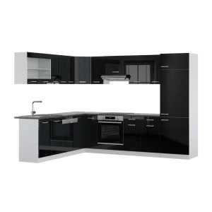 Hjørnekøkken R-Line Sort højglans/Hvid 287 x 227 cm, BP Antracit Vicco