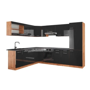Hjørnekøkken R-Line Antracit højglans/guld power oak 287 x 60 cm , BP Antracit Vicco