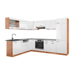 Hjørnekøkken R-Line Hvid højglans/guld power oak 287 x 60 cm , BP Antracit Vicco