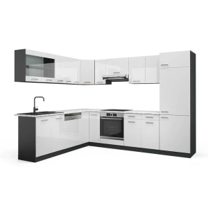 Kulmakeittiö R-Line Valkoinen korkeakiilto/antrasiitti 287 x 227 cm, AP Marble Vicco
