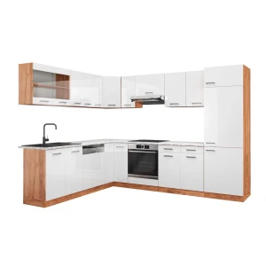 Hjørnekøkken R-Line Hvid højglans/guld power oak 287 x 60 cm , BP Marmor Vicco