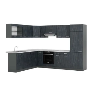 Hjørnekøkken R-Line Sort beton/Antracit 287 x 227 cm BP Marmor Vicco