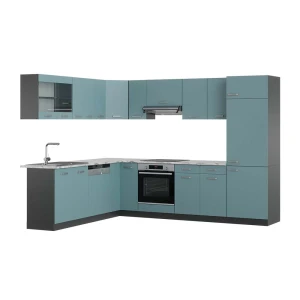 Eckküche R-Line Blau-Grau/Anthrazit 287 x 227 cm, AP Marmor Vicco
