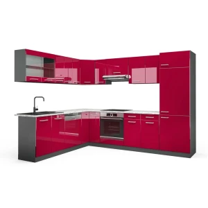 Hjørnekøkken R-Line Rød højglans/Antracit 287 x 227 cm, BP Marmor Vicco