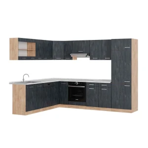 Hjørnekøkken R-Line Sort beton/Gylden eg 287 x 227 cm BP Marmor Vicco