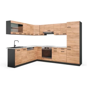 Hjørnekøkken R-Line Gylden eg/Antracit 287 x 227 cm, BP Marmor Vicco
