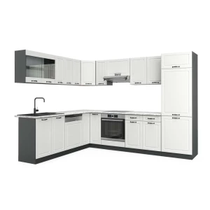 Hjørnekøkken R-Line Hvid landhus/Antracit 287 x 227 cm, BP Marmor Vicco