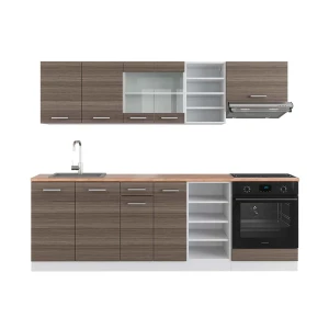 Küchenzeile R-Line Edelgrau/Weiß 240 cm , AP Eiche Vicco
