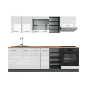Køkkenrække R-Line Hvid højglans/antracit 240 cm , BP Eg Vicco