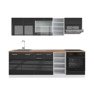 Küchenzeile R-Line Anthrazit Hochglanz/Weiß 240 cm , AP Eiche Vicco