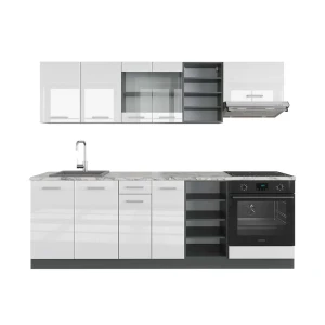 Køkkenrække R-Line Hvid højglans/antracit 240 cm , BP Marmor Vicco