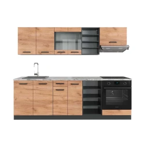 Kitchenette R-Line Carvalho Goldkraft/antracite 240 cm , Mármore AP Vicco