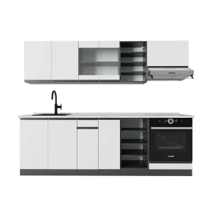 Küchenzeile R-Line Weiß/Anthrazit 240 cm  J-Shape, AP Marmor Vicco