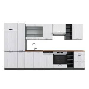 Küchenzeile Fame-Line Weiß Landhaus/Anthrazit 355 cm , AP Eiche Vicco