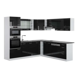 Kuchnia narożna R-Line Czarny połysk/Biały 247 x 237 cm, BP Antracyt Vicco