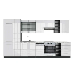 Küchenzeile Fame-Line Weiß Hochglanz/Anthrazit 355 cm , AP Marmor Vicco